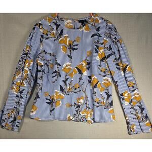 Who What Wear Women's Top Small Keyhole Back Floral Striped Blouse Flared Sleeve